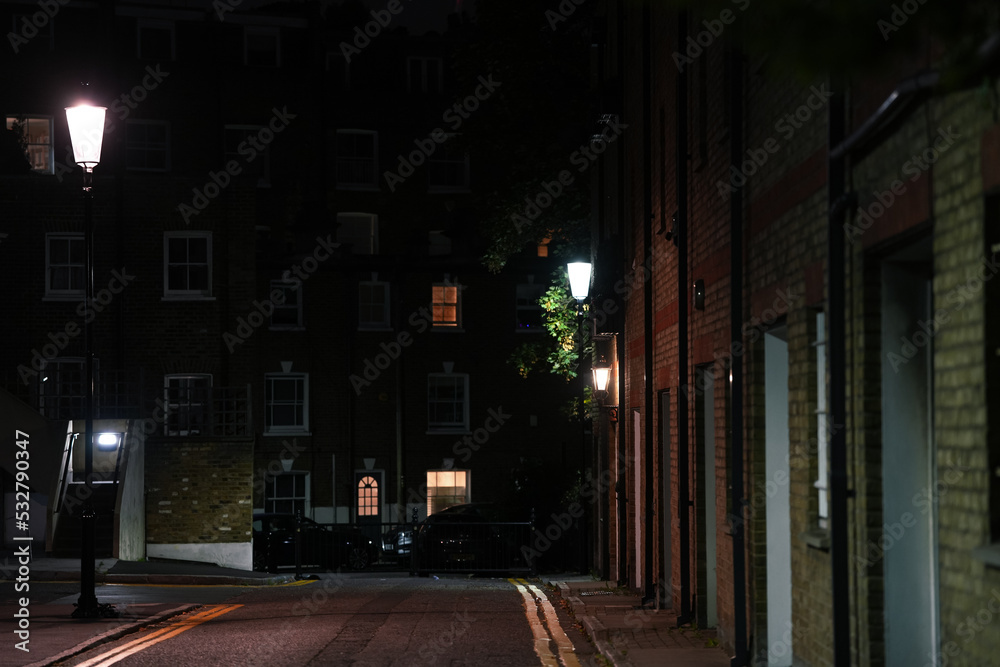 Empty landmark street in London during the night. Travel to United Kingdom.