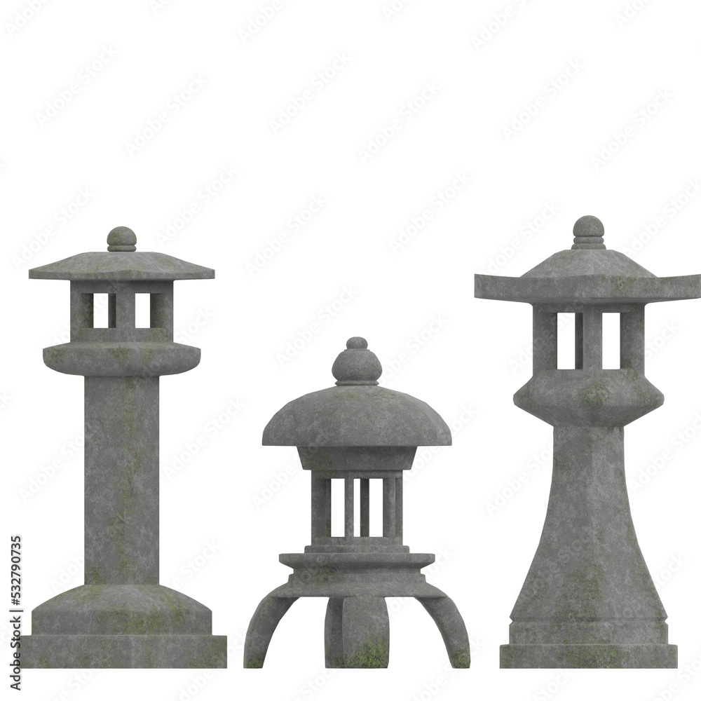 3D rendering illustration of japanese toro lanterns 3D rendering illustration of japanese toro lanterns