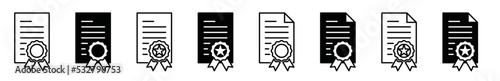 Competition winner certificate with certified and Favorite champion medal symbol icon vector set.