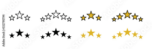 Five stars rating icon vector set. 5 stars rating review for customer feedback or premium quality sign symbol illustration