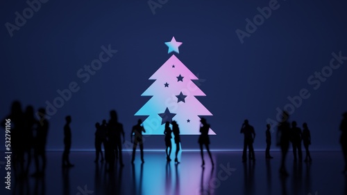 3d rendering people in front of symbol of Christmas tree on background