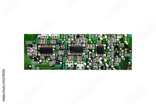 Electronic circuit board close up.