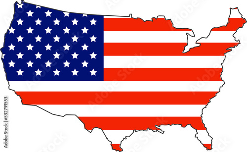 USA map city color of country flag.