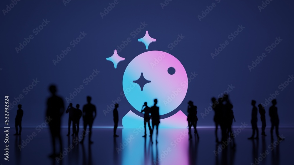 3d rendering people in front of symbol of magic ball on background