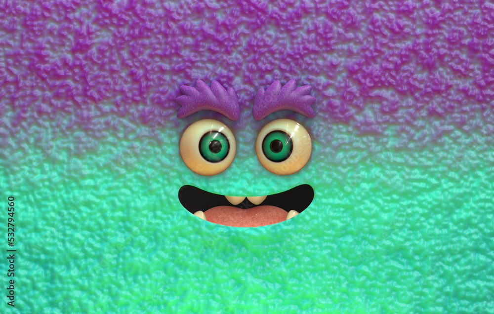 3D cartoon stylized face monster cute expressive emotion happy
