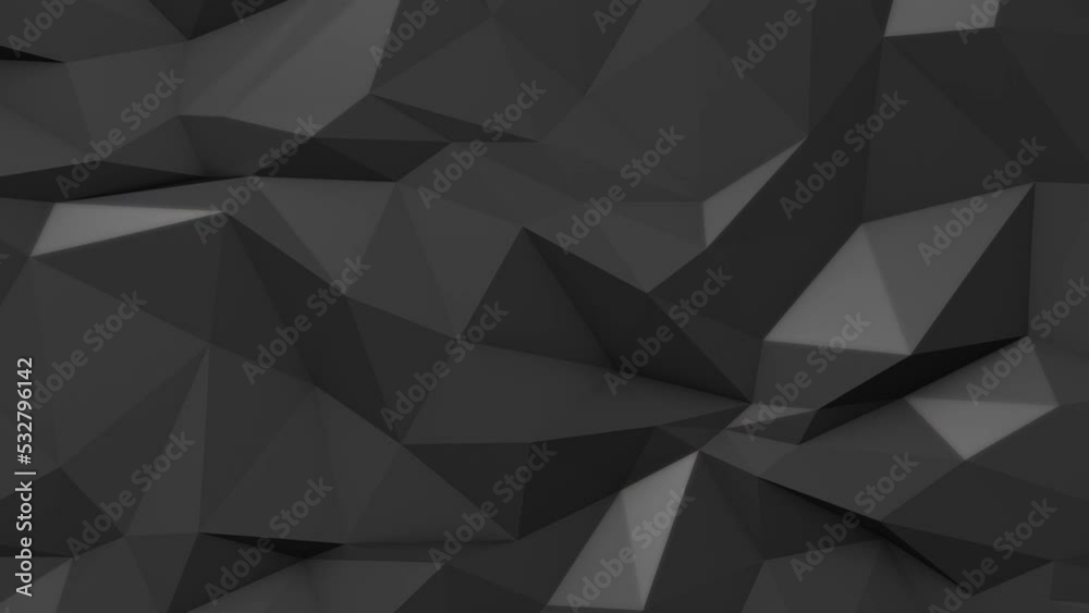 Dark gradient of many 3D geometric triangles moving organically in a seamless background loop