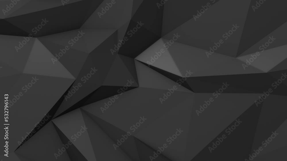 Closeup of dark gradient 3D geometric triangle shapes moving organically in a loop