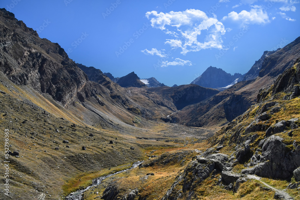 The splendid Levionaz valley, climbing towards the summit of Herbetet.