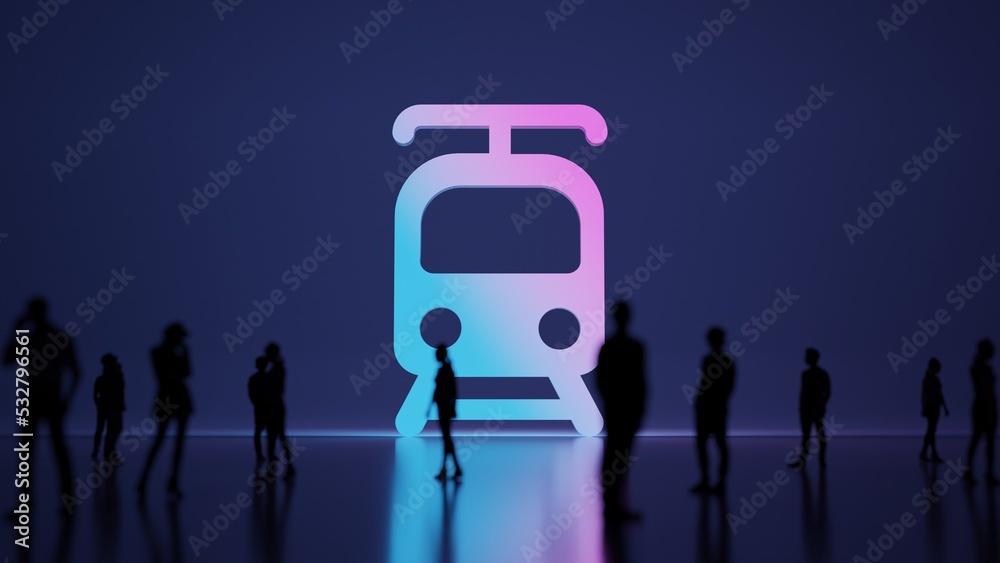 3d rendering people in front of symbol of tram front view on background 3d rendering people in front of symbol of tram front view on background
