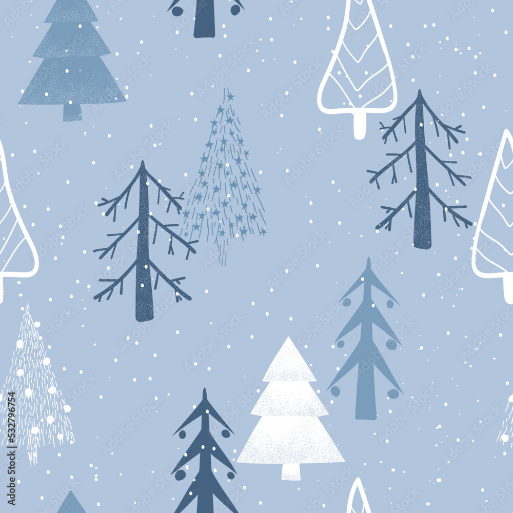 Winter forest, seamless pattern. Christmas, new year. vector illustration