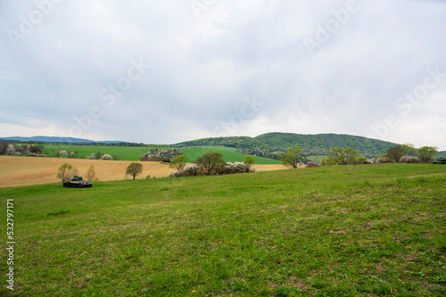 Green meadows, fields, spring forests and Russian tanks.