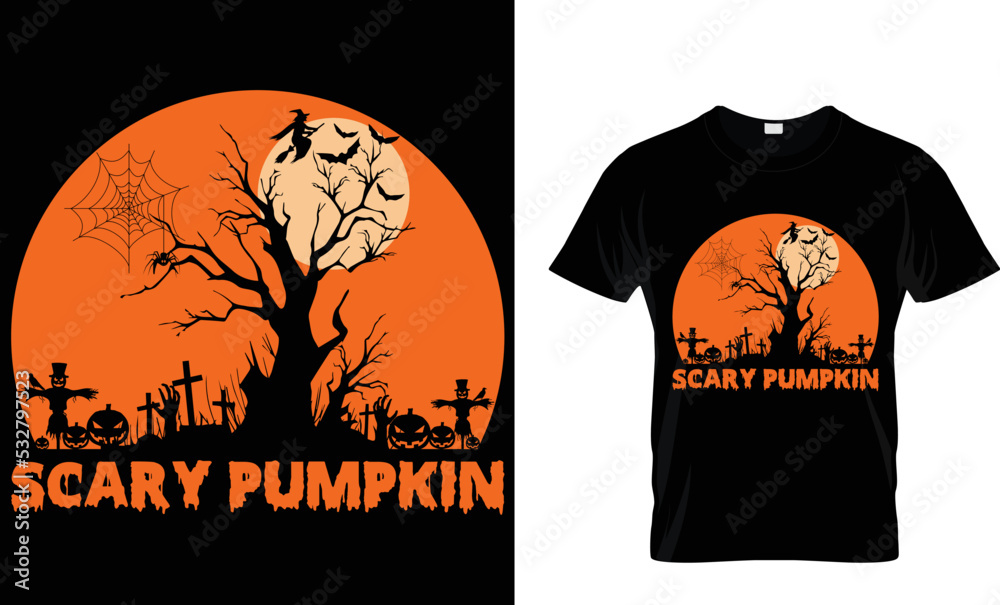 scary pumpkin Halloween t shirt design template