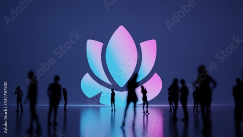 3d rendering people in front of symbol of water lilly on background
