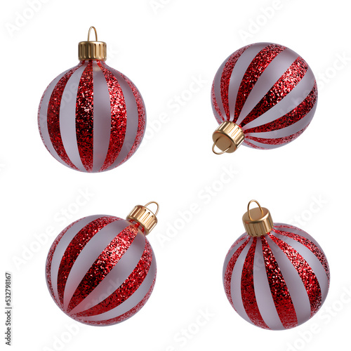 Red Christmas balls with glitter. 3d illustration.