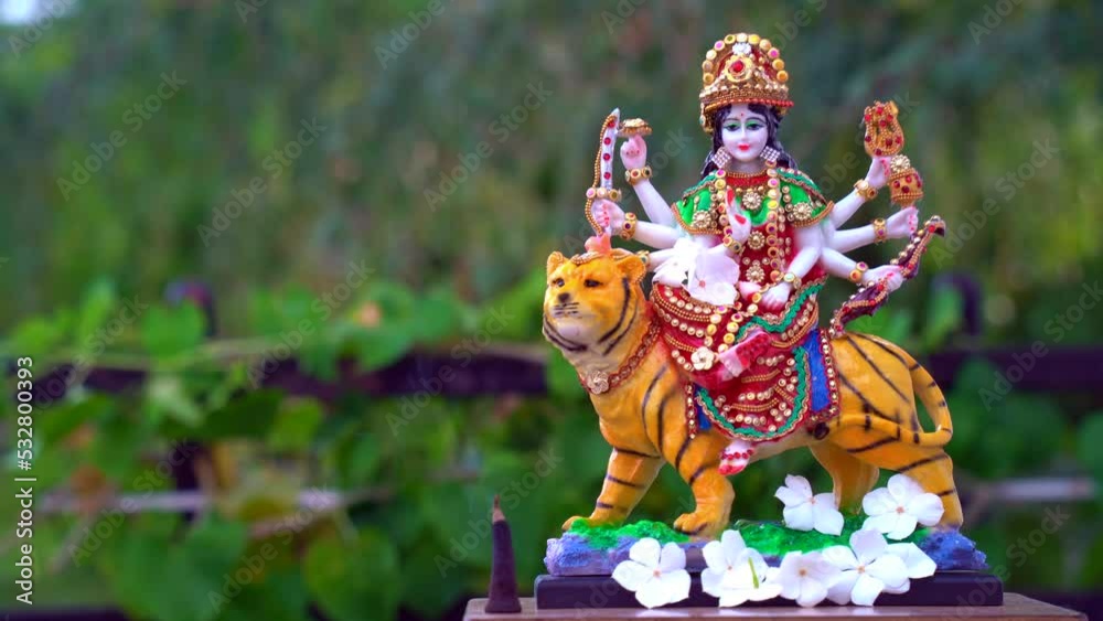 Goddess Durga with traditional look in close up view. Durga Puja Idol, A biggest Hindu Navratri festival in India