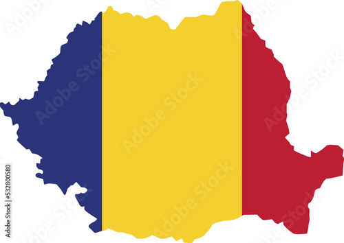 Romania map city color of country flag.