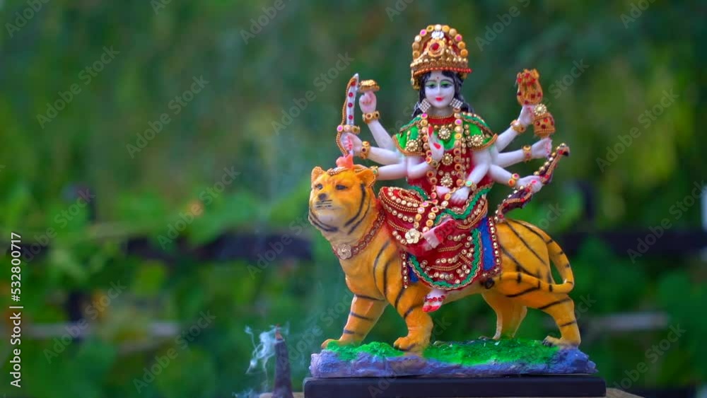 Goddess Durga with traditional look in close up view. Durga Puja Idol, A biggest Hindu Navratri festival in India