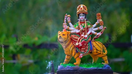 Goddess Durga with traditional look in close up view. Durga Puja Idol, A biggest Hindu Navratri festival in India photo