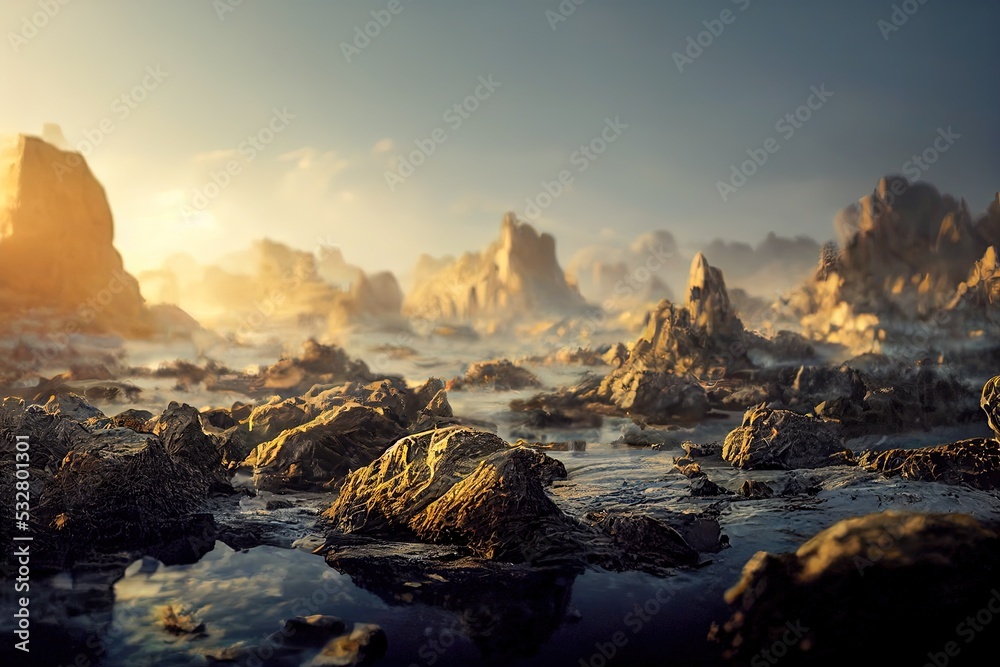 High tide in a rocky coast - obrazy, fototapety, plakaty 