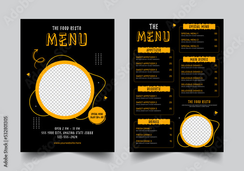 Lovely food menu and restaurant flyer design template