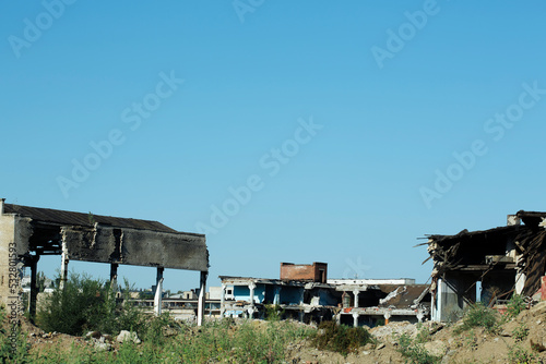 old ruins destroyed building. destruction, demolition, war concept