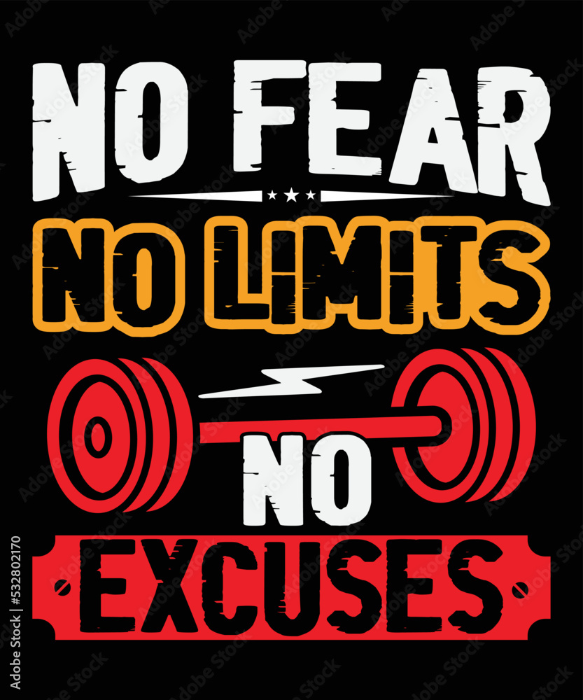 Obraz premium Gym t-shirt design. Typography gym t shirt design template, Workout training fitness bodybuilding print design, fitness t shirt design, gym t shirt, Gym saying t shirt, Vector design for gym. 