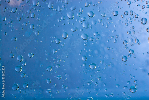 Drops of water on glass.