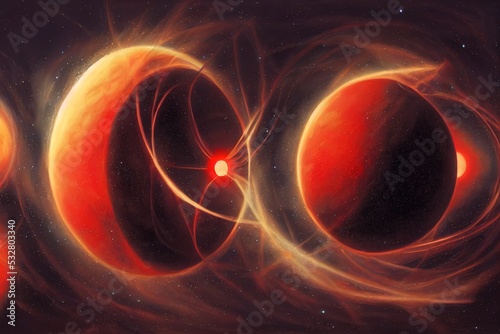 Fantasy Distant Worlds a double red sun. Cosmic vortices photo