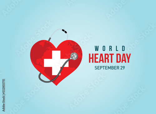 World Heart Day concept vector illustration. Heart with a stethoscope heart health care concept.