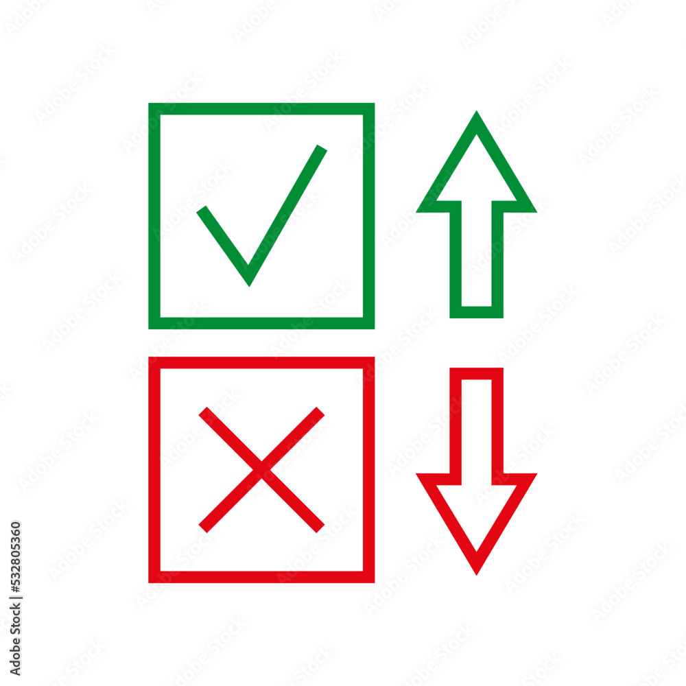checkmark and cross sign with arrow up and down icon vector checkmark and cross sign with arrow up and down icon vector