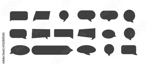 Set of flat black speech bubbles isolated on white background. Comic speech bubble black set. silhouette icon. Glyph silhouette empty text banner different shape. 