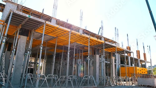 The process of creating a floor. Formwork flooring. Interior of a building under construction. Formwork rack photo