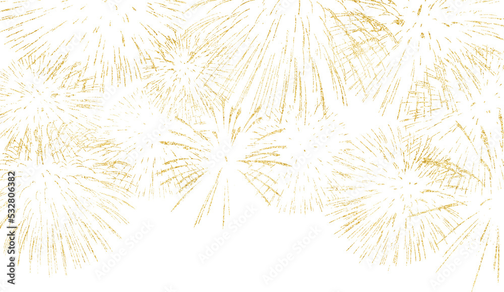 Golden firework texture, thin brush stroke lines. Isolated png illustration, transparent background. Design element for overlay, montage, collage. Happy new year concept.	 - obrazy, fototapety, plakaty 