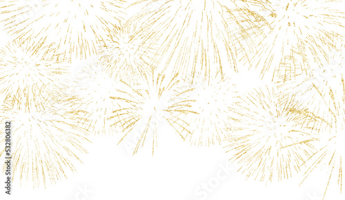 Golden firework texture, thin  stroke lines. Isolated png illustration, transparent background. Design  for overlay, montage, collage. Happy new year concept. photo