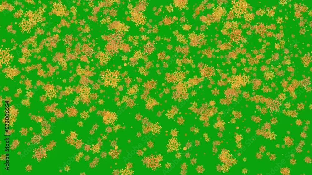 Big golden snowflakes falling on a green screen. Christmas and New year Big snowflakes falling with key color. Chroma key, Color key background. Big golden snowflakes falling on a green screen. Christmas and New year Big snowflakes falling with key color. Chroma key, Color key background.