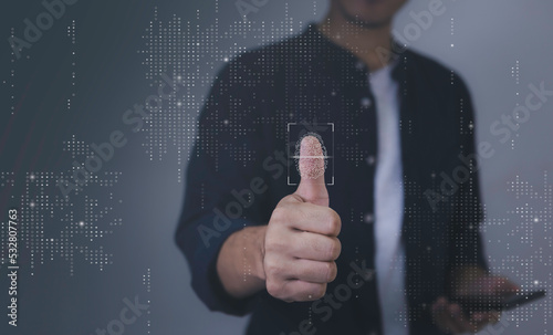 Cybernetics on the Internet innovation technology against digital cyber crime and  security of future technology , finger scanning allows access to security and identification of big Data businesses.