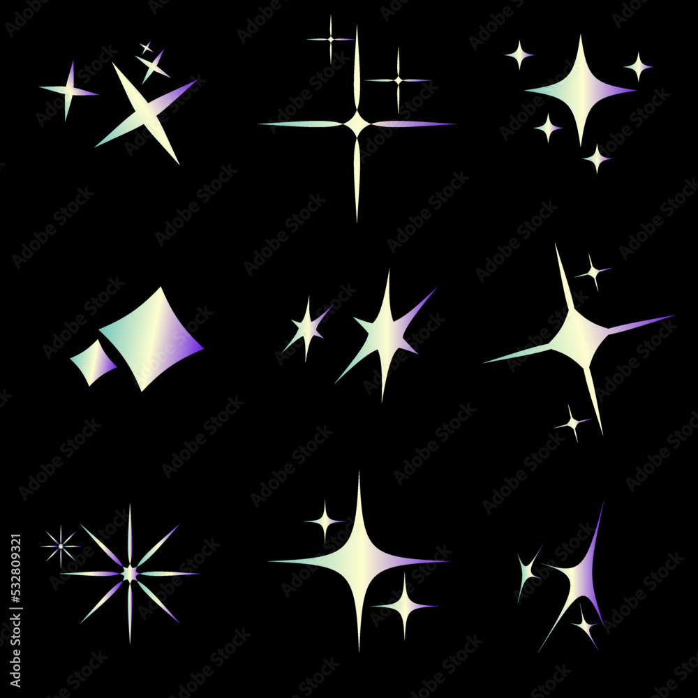 Vector Gradient Stars Icon Set on Black background, modern, Gen z