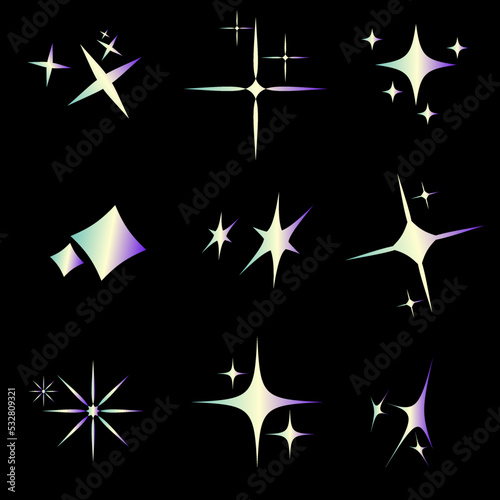 Vector Gradient Stars Icon Set on Black background, modern, Gen z aesthetic