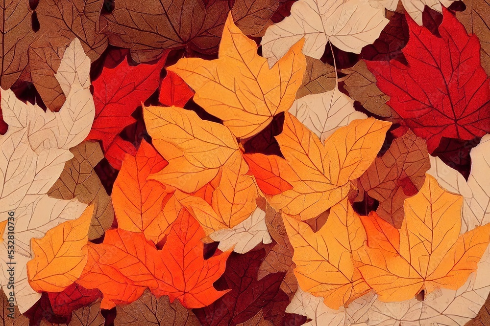 Fototapeta premium Autumn leaves creative arrangement Decoration, fall pattern Flat lay elegant dry leaves composition Seasonal deco , anime style