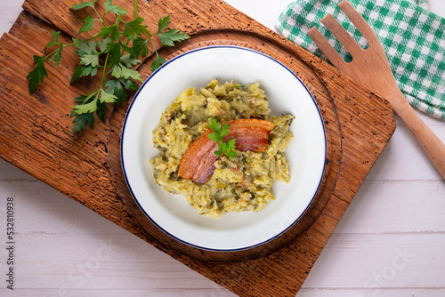 Trinxat De La Cerdanya. Typical Catalan recipe with white cabbage, potato and bacon. photo