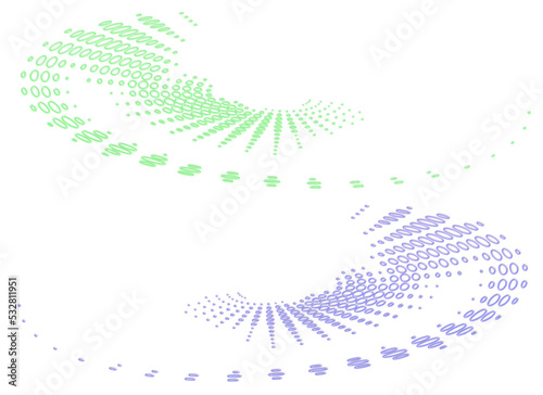 Two separate (set) translucent spiral frames made of melted grassy green and lilac with pinkish bubbles. Isolated on a transparent background (png). photo