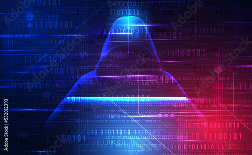 Hacker data security technology blue background, data secure theft, crime hack digital tech, abstract privacy hi tech binary code, virus attack data, internet network connection, illustration vector