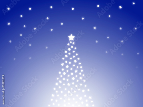 星空と星型クリスマスツリーイルミ：青