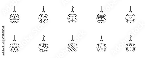 Conjunto de iconos de bolas colgantes de navidad. Colección de bolas decorativas. Feliz navidad. Ilustración vectorial