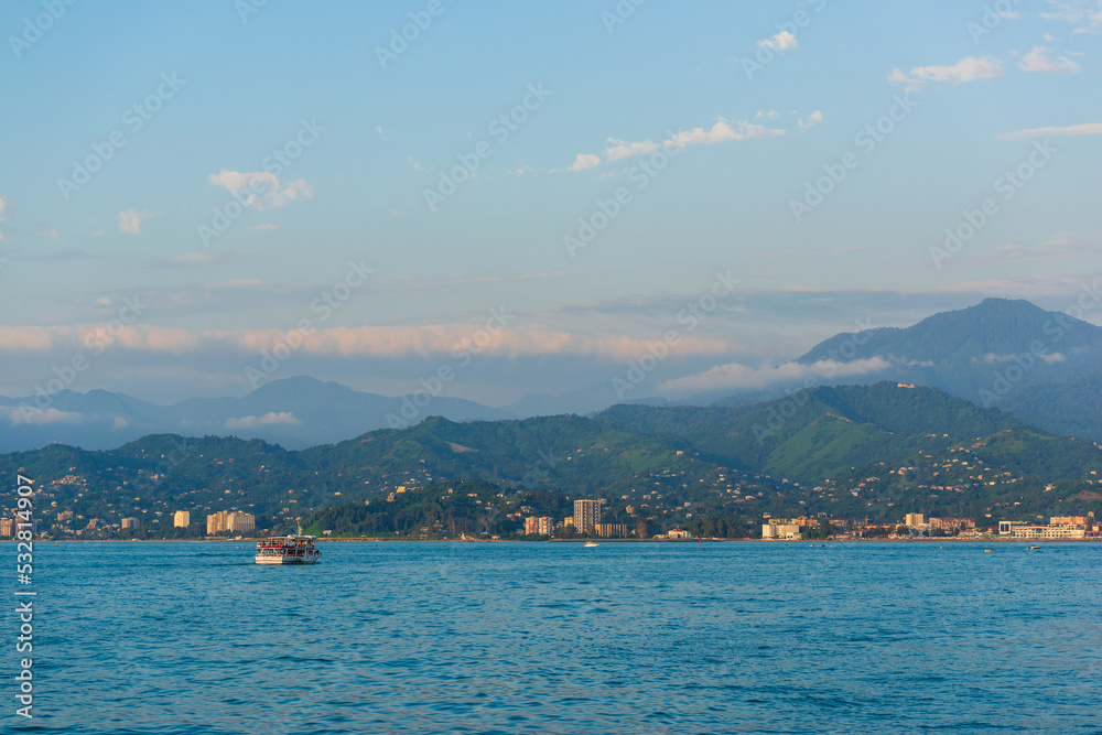 Amazing view of the Black Sea and distant hazy mountains