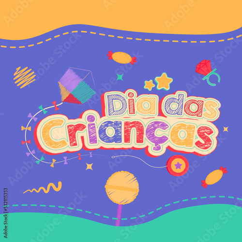 Dia das Crianças pipa toys sketch post template feed stories hand draw