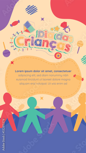 Dia das Crianças pipa toys sketch post template feed stories hand draw