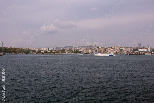 silhouette Istanbul city buildings from water Bosphorus or Golden Horn, public places. © Kozlik_mozlik