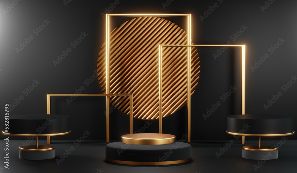 3D rendering of blank product background for cream cosmetics Modern black podium background
