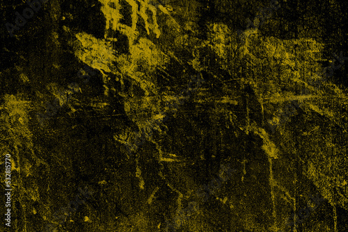 Scratches and grunge textured dark yellow concrete wall surface